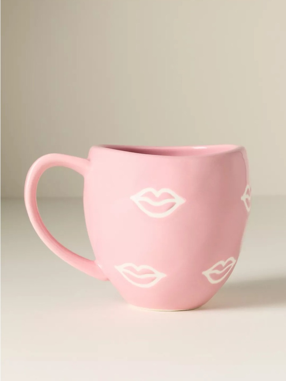 NWT Anthropologie Vida Stoneware Mug Pink Lips 11.6 oz